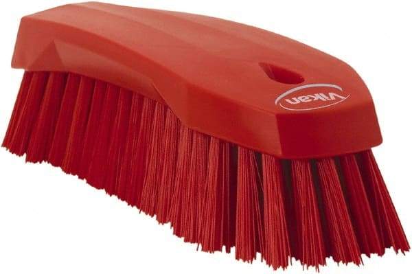 Vikan - 1.3" Bristle Length, Polyester Utility Scrub Brush - 7" Long x 3" Wide Head, 8" OAL, Red, Polypropylene Block - Top Tool & Supply