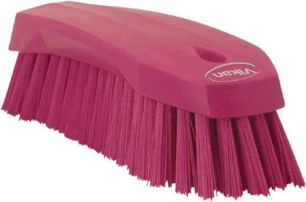 Vikan - 1.3" Bristle Length, Polyester Utility Scrub Brush - 7" Long x 3" Wide Head, 8" OAL, Pink, Polypropylene Block - Top Tool & Supply