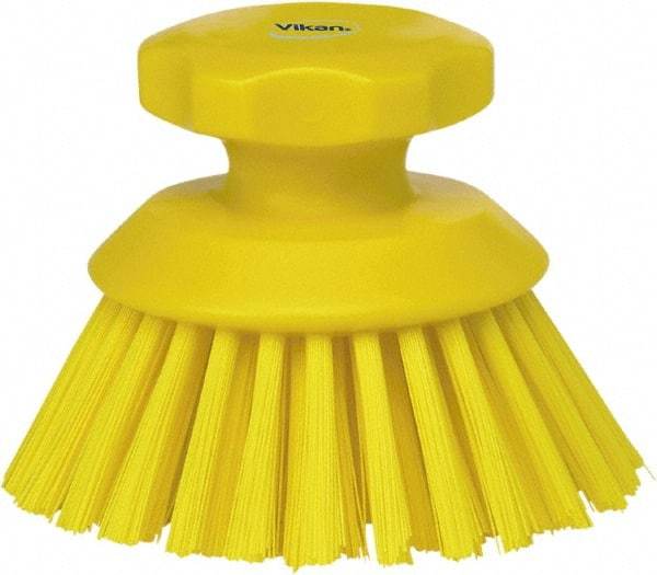 Vikan - 1-1/2" Bristle Length, Polyester Food Service Brush - 3-3/4" Long x 5" Wide Head, 5" OAL, Yellow, Polypropylene Block - Top Tool & Supply