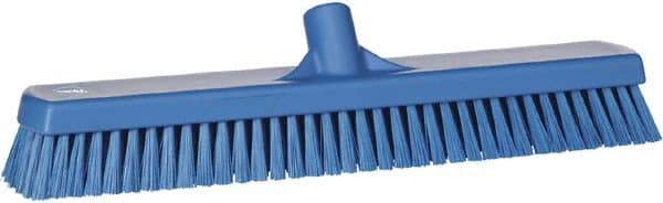 Vikan - 1.8" Bristle Length, Polyester Scrub Brush - 18" Long x 2-1/2" Wide Head, 19" OAL, European Threaded Handle, Blue, Polypropylene Block - Top Tool & Supply