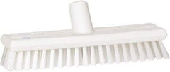 Vikan - 1.3" Bristle Length, Polyester Scrub Brush - 10-3/4" Long x 2-1/2" Wide Head, 11" OAL, European Threaded Handle, White, Polypropylene Block - Top Tool & Supply