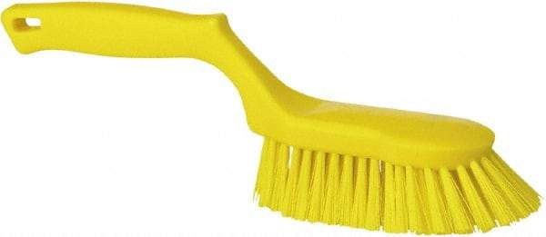 Vikan - 1-1/2" Bristle Length, Polyester Scrub Brush - 5-5/8" Long x 5" Wide Head, 13-1/2" OAL, Yellow, Polypropylene Block - Top Tool & Supply