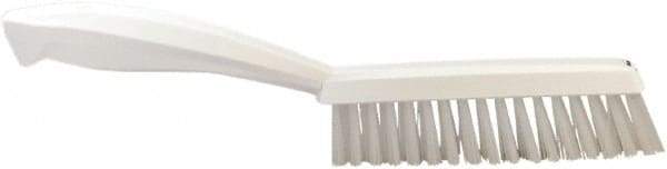 Vikan - 1.3" Bristle Length, Polyester Scrub Brush - 5-7/8" Long x 0.8" Wide Head, 11.2" OAL, White, Polypropylene Block - Top Tool & Supply