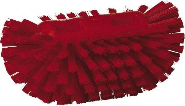 Vikan - 1-1/2" Bristle Length, Polyester Utility Scrub Brush - 5-1/2" Wide Head, 8" OAL, European Threaded Handle, Red, Polypropylene Block - Top Tool & Supply