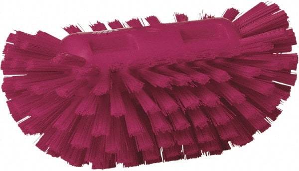 Vikan - 1-1/2" Bristle Length, Polyester Utility Scrub Brush - 5-1/2" Wide Head, 8" OAL, European Threaded Handle, Pink, Polypropylene Block - Top Tool & Supply