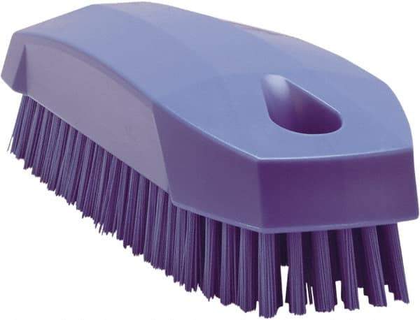 Vikan - 0.7" Bristle Length, Polyester Scrub Brush - 1-1/2" Wide Head, 4-1/2" OAL, Purple, Polypropylene Block - Top Tool & Supply