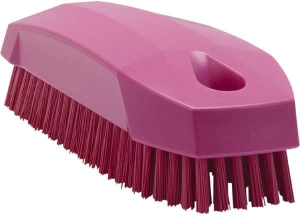 Vikan - 0.7" Bristle Length, Polyester Scrub Brush - 1-1/2" Wide Head, 4-1/2" OAL, Pink, Polypropylene Block - Top Tool & Supply