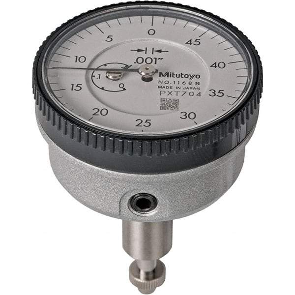 Mitutoyo - 0.2" Range, 50-0 Dial Reading, 0.001" Graduation Dial Drop Indicator - 40mm Dial, 1/2" Range per Revolution, 0.001" Accuracy, Revolution Counter - Top Tool & Supply