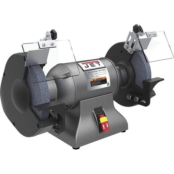 Jet - 8" Wheel Diam x 1" Wheel Width, 1 hp Grinder - 0.63" Arbor Hole Diam, 1 Phase, 3,450 Max RPM, 115 Volts - Top Tool & Supply