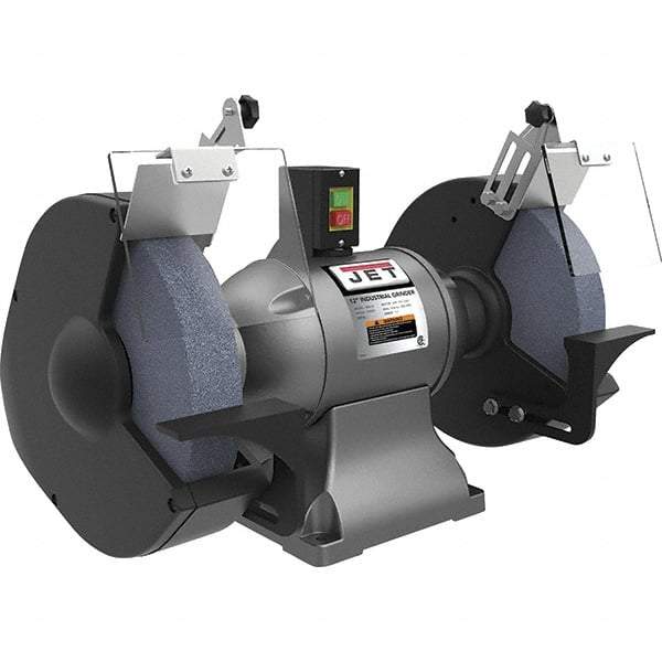 Jet - 12" Wheel Diam x 1" Wheel Width, 2 hp Grinder - 1-1/4" Arbor Hole Diam, 1 Phase, 1,720 Max RPM, 230 Volts - Top Tool & Supply