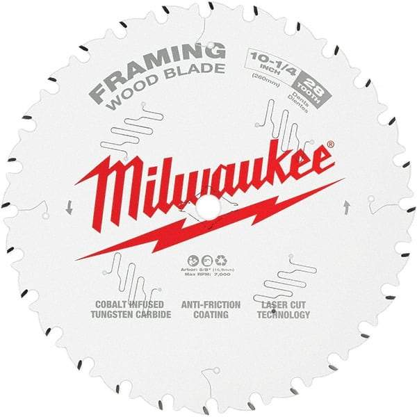 Milwaukee Tool - 10-1/4" Diam, 5/8" Arbor Hole Diam, 40 Tooth Wet & Dry Cut Saw Blade - Tungsten Carbide-Tipped, Fine Finish Action, Standard Round Arbor - Top Tool & Supply