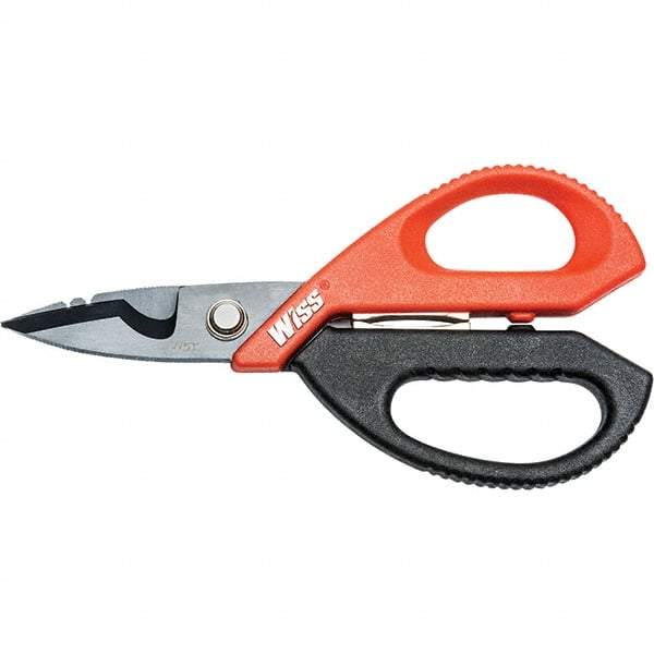 Wiss - 3" LOC, 9-1/2" OAL Titanium-Coated Stainless Steel Ergonomic Shears - Ambidextrous, Serrated, Plastic Straight Handle, For Electrical Use - Top Tool & Supply