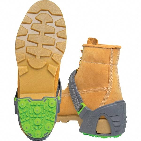 Winter Walking - Size 4-7, (Women's Size 6-8) Strap-On Cleat - Tungsten Carbide Stud Traction, Green & Gray - Top Tool & Supply