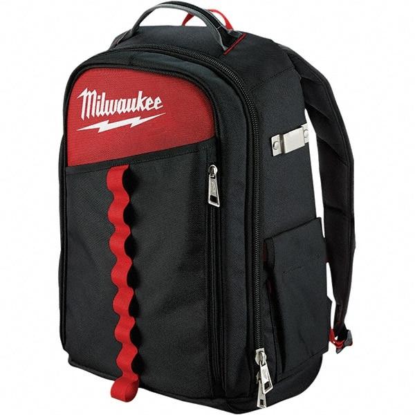 Milwaukee Tool - 22 Pocket Black & Red Ballistic Nylon Backpack Tool Bag - 11" Wide x 7-7/8" Deep x 19-5/8" High - Top Tool & Supply