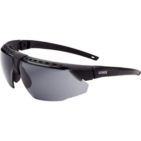 Uvex - Gray Lenses, Framed Safety Glasses - Anti-Fog, Black Frame, Adjustable Temples, Size Universal, Wrap Around - Top Tool & Supply