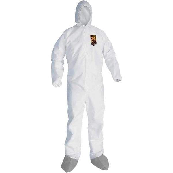 KleenGuard - Size XL Microporous Film Laminate General Purpose Coveralls - White, Zipper Closure, Elastic Cuffs, with Boots, Serged Seams - Top Tool & Supply