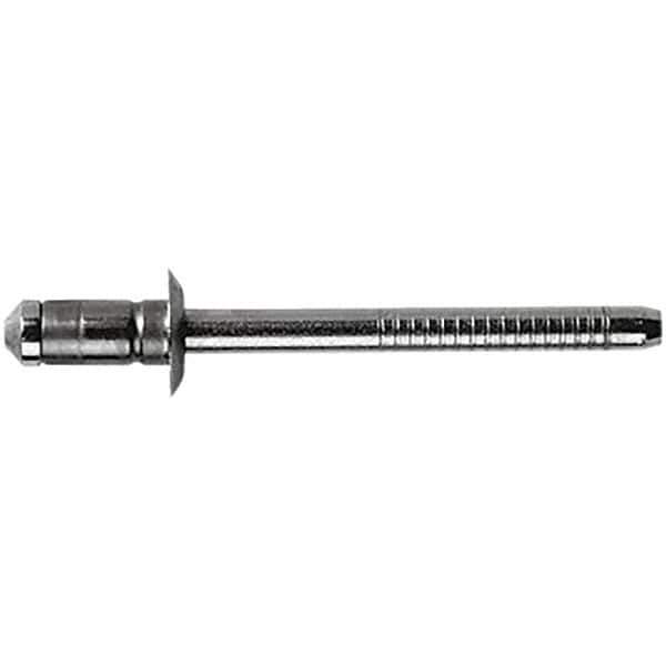 STANLEY Engineered Fastening - Size 6 Dome Head Stainless Steel Open End Blind Rivet - Steel Mandrel, 0.0591" to 0.1378" Grip, 3/16" Head Diam, 0.1929" to 0.2008" Hole Diam, 3.2" Body Diam - Top Tool & Supply