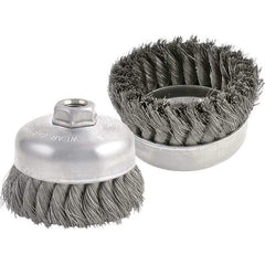 Brush Research Mfg. - 3" Diam, 5/8-11 Threaded Arbor, Carbon Steel Fill Cup Brush - 0.014 Wire Diam, 7/8" Trim Length, 1,400 Max RPM - Top Tool & Supply