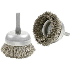 Brush Research Mfg. - 1-3/4" Diam, 1/4" Shank Diam, Carbon Steel Fill Cup Brush - 0.0118 Wire Diam, 1/2" Trim Length, 8,000 Max RPM - Top Tool & Supply