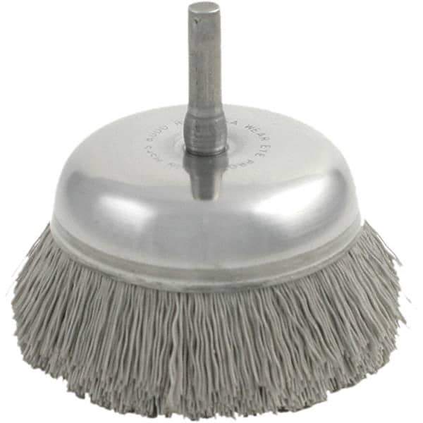 Brush Research Mfg. - 2-3/4" Diam, 1/4" Shank Diam, Nylon Fill Cup Brush - Aluminum Oxide Abrasive Material, 0.018 Wire Diam, 3/4" Trim Length, 8,000 Max RPM - Top Tool & Supply