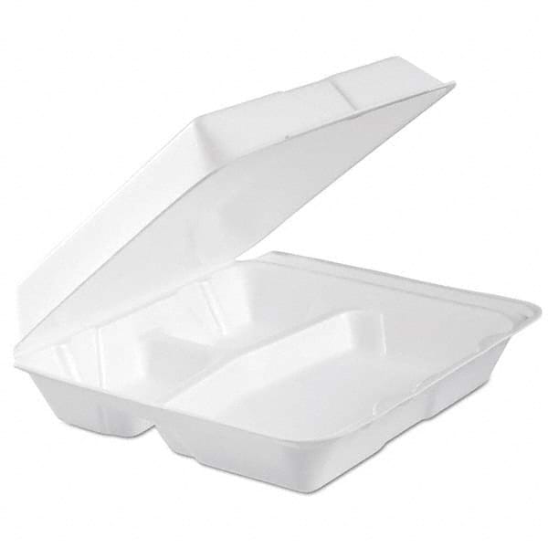 DART - Foam Hinged Lid Container, 3-Comp, 9.3 x 9 1/2 x 3, White, 100/Bag, 2 Bag/Carton - Top Tool & Supply