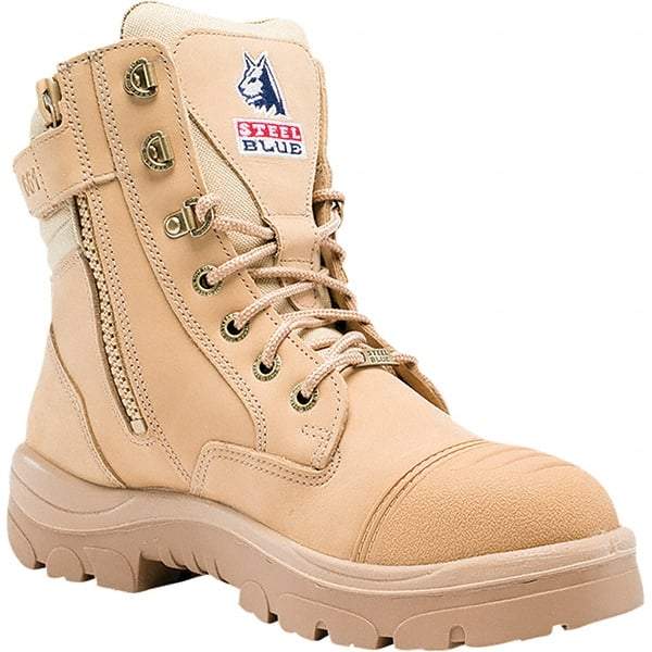 Steel Blue - Men's Size 8 Medium Width Steel Work Boot - Sand, Leather Upper, TPU Outsole, 6" High, Lace-Up, Side Zip - Top Tool & Supply