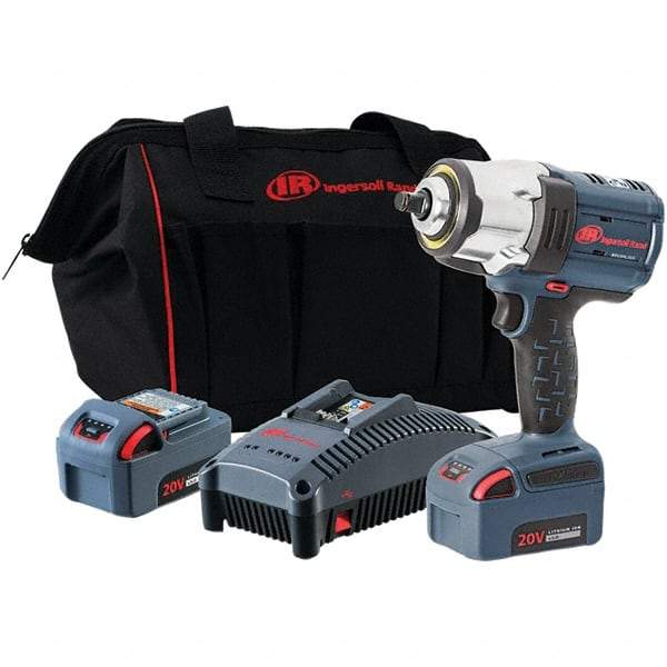 Ingersoll-Rand - 1/2" Drive 20 Volt Pistol Grip Cordless Impact Wrench & Ratchet - 0 to 1,900 RPM, 0 to 2,450 BPM, 1,500 Ft/Lb Torque, 2 Lithium-Ion Batteries - Top Tool & Supply