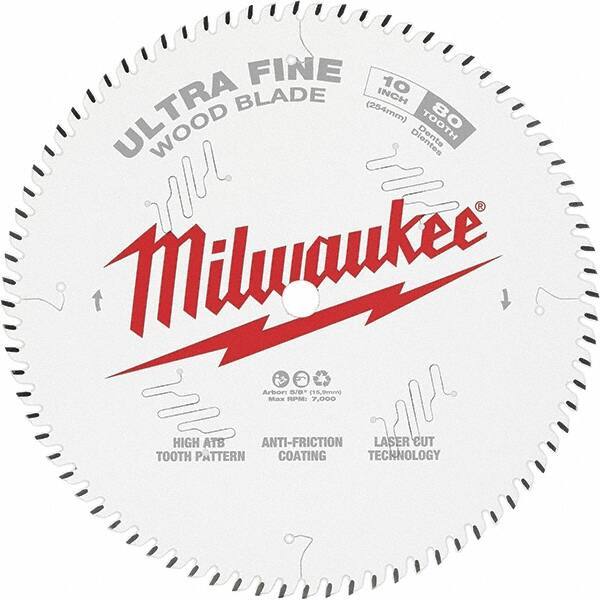 Milwaukee Tool - 10" Diam, 5/8" Arbor Hole Diam, 80 Tooth Wet & Dry Cut Saw Blade - Tungsten Carbide-Tipped, Fine Finish Action, Standard Round Arbor - Top Tool & Supply