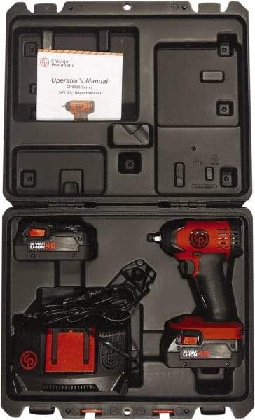 Chicago Pneumatic - 3/8" Drive 20 Volt Pistol Grip Cordless Impact Wrench & Ratchet - 2,400 RPM, 150 Ft/Lb Torque, 2 Lithium-Ion Batteries Included - Top Tool & Supply