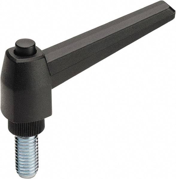 Elesa - 1/2-13, Glass Fiber Reinforced Technopolymer Adjustable Clamping Handle - 1-1/2" Stud Length, 3.62" OAL, 2.13" High - Top Tool & Supply