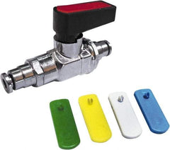 Value Collection - 3/8" Pipe, Brass Miniature Ball Valve - Inline - One Way Flow, Push-to-Connect x Push-to-Connect Ends, Wedge Handle, 250 WOG - Top Tool & Supply