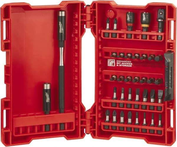 Milwaukee Tool - 36 Piece, Bit Set - 5/64 to 1/4" Hex, Phillips, Slotted, Torx, Square Point - Top Tool & Supply