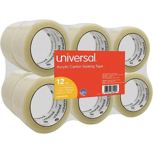 UNIVERSAL - 48mm Wide x 1.7mm Thick x 100m Long, 66100 Box Sealing & Label Protection Tape - Clear - Top Tool & Supply