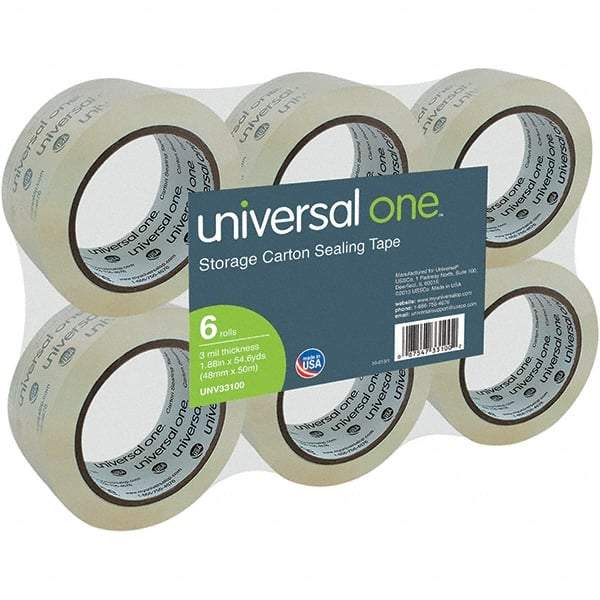 Universal One - 48mm Wide x 3mm Thick x 50m Long, 33100 Box Sealing & Label Protection Tape - Clear - Top Tool & Supply