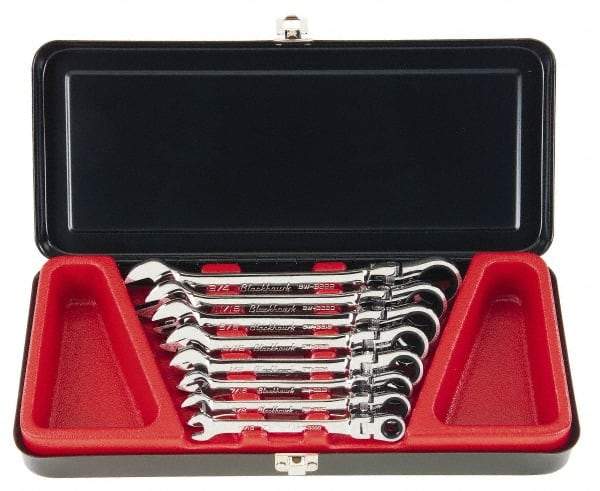 Blackhawk by Proto - 8 Piece, 5/16" to 3/4", Combination Wrench Set - Inch Measurement Standard, Full Polish Finish, Comes in Metal Case - Top Tool & Supply