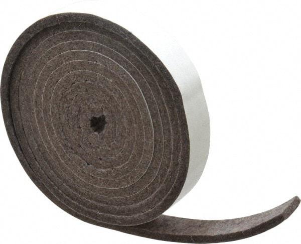 Made in USA - 1/4 Inch Thick x 1 Inch Wide x 10 Ft. Long, Felt Stripping - Gray, Adhesive Backing - Top Tool & Supply