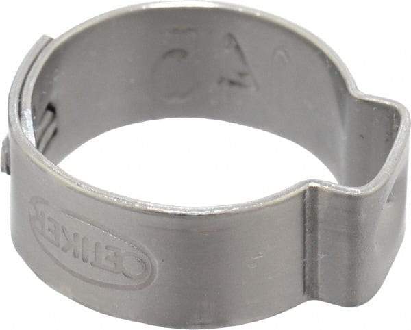 Oetiker - 12.6 to 14.5mm, 1-Ear Clamp - 9/16" Noml Size, 6mm Inner Width, 7mm Wide x 0.6mm Thick, Stainless Steel - Top Tool & Supply