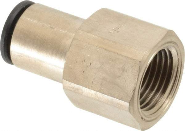 Legris - 3/8" Outside Diam, 3/8 NPT, Nickel Plated Brass Push-to-Connect Tube Female Connector - 290 Max psi - Top Tool & Supply