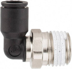 Legris - 1/4" OD, 1/4 NPT, Nylon/Nickel Plated Brass Push-to-Connect Male Elbow - 290 Max psi - Top Tool & Supply