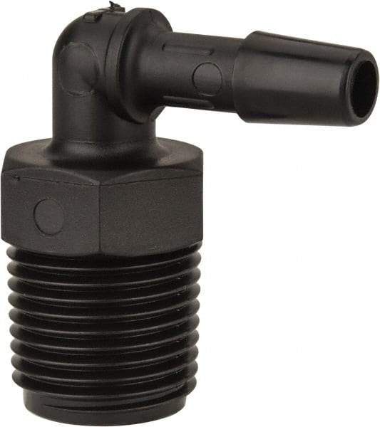 Made in USA - 1/4" Barb, 1/4, Nylon Single Barbed Tube Elbow - Black, Male - Top Tool & Supply