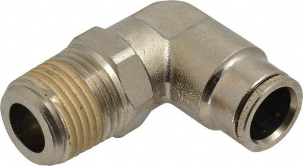 Norgren - 1/2 NPTF, Nickel Plated Brass Push-to-Connect Tube Male Swivel Elbow - 260 Max psi, Tube to Male NPT Connection - Top Tool & Supply