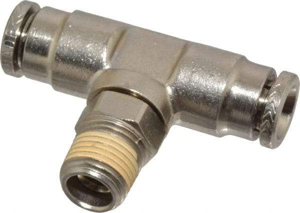 Norgren - 1/8 NPTF, Nickel Plated Brass Push-to-Connect Tube Male Swivel Branch Tee - 260 Max psi, Tube to Male NPT Connection - Top Tool & Supply