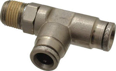 Norgren - 1/8 NPTF, Nickel Plated Brass Push-to-Connect Tube Male Swivel Run Tee - 260 Max psi, Tube to Male NPT Connection - Top Tool & Supply