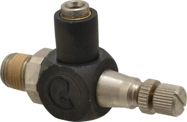 Norgren - 5/32" Tube Inlet x 1/8" NPT Outlet Flow Control Valve - 0 to 150 psi & Plated Brass Material - Top Tool & Supply