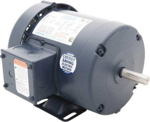 Leeson - 2 Max hp, 3,600 Max RPM, Premium Efficient Electric AC DC Motor - 230/460 V Input, Three Phase, 56 Frame, Rigid Base Mount, TEFC Enclosure - Top Tool & Supply