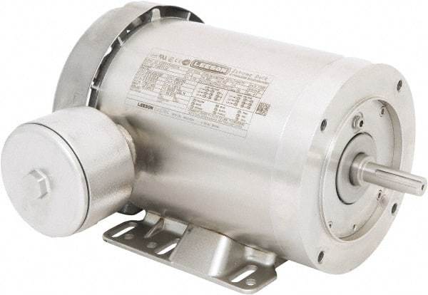 Leeson - 1 Max hp, 1,800 Max RPM, Premium Efficient Electric AC DC Motor - 230/460 V Input, Three Phase, 56C Frame, C-Face with Base Mount, TEFC Enclosure - Top Tool & Supply