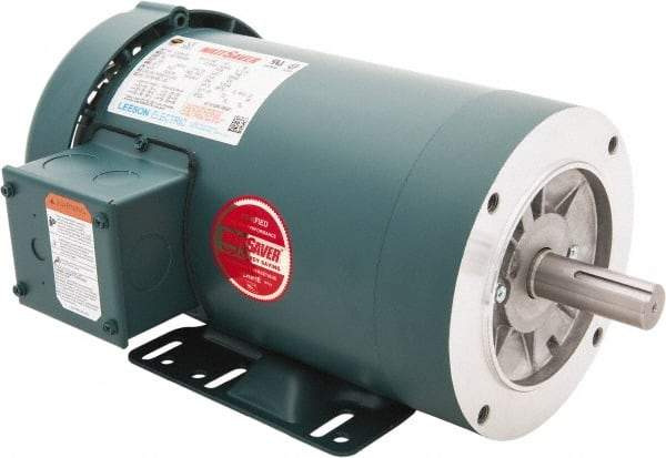 Leeson - 3 Max hp, 3,600 Max RPM, Premium Efficient Electric AC DC Motor - 230/460 V Input, Three Phase, 145TC Frame, C-Face with Base Mount, TEFC Enclosure - Top Tool & Supply