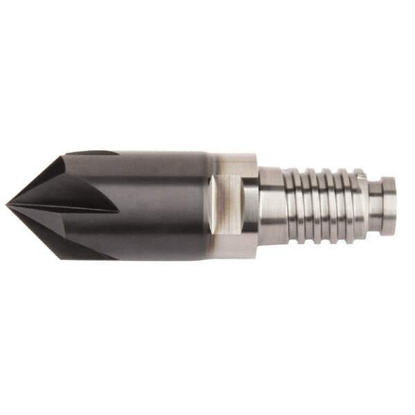 Kennametal - 3/8" Diam, 0.075" LOC, 0.075" Chamfer Width, 4 Flute Corner Chamfer - Solid Carbide, AlTiN Finish, Duo-Lock 10 Connection, Spiral Flute - Top Tool & Supply