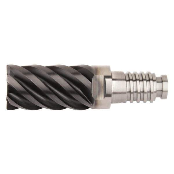 Kennametal - 3/8" Diam, 9/16" LOC, 6 Flute, 0.381mm Corner Radius End Mill Head - Solid Carbide, AlTiN Finish, Duo-Lock 12 Connection, Spiral Flute, 45° Helix, Centercutting - Top Tool & Supply