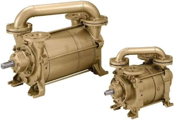 DEKKER Vacuum Technologies - 28.7 Hg Max, 1-1/2" ANSI 150# RF Flanged Inlet & Discharge, Two Stage Liquid Ring Vaccum Pump - 35 CFM, 3 hp, Cast Iron Housing, Bronze Impeller, 3,500 RPM, 230/460 Volts - Top Tool & Supply